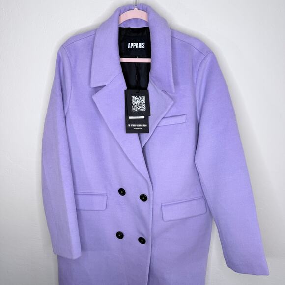 NWT Apparis Aaron Amethyst Purple Tailored Long Double Breasted Jacket Coat Lg - Picture 3 of 15